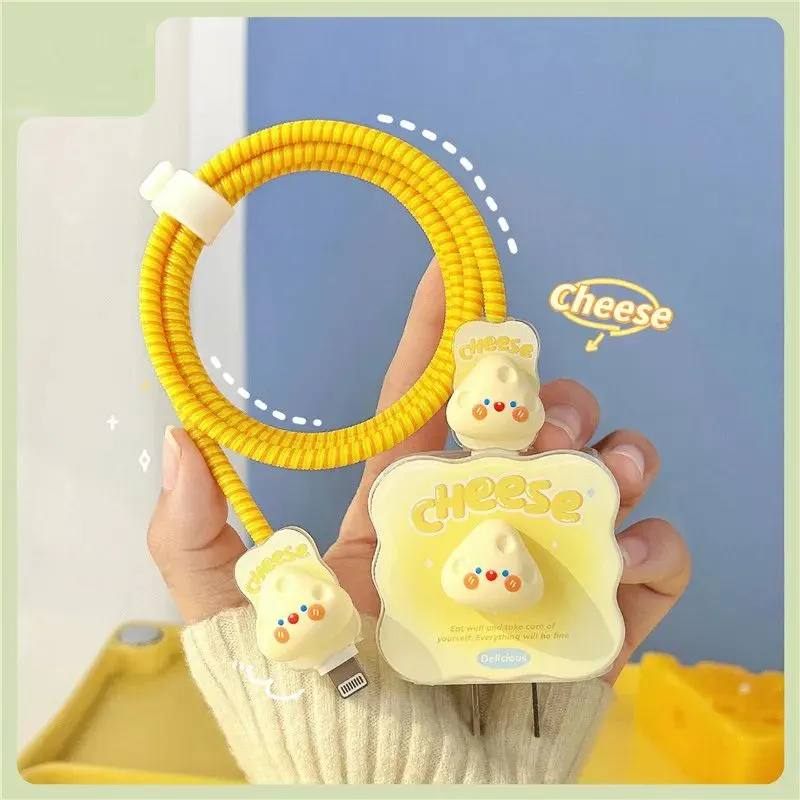 Micvir Charger Cover for iPhone 18W-20W Charger, 3D Cartoon Design Cheese, Spiral Cable Protector (Yellow) — image 2 of 4
