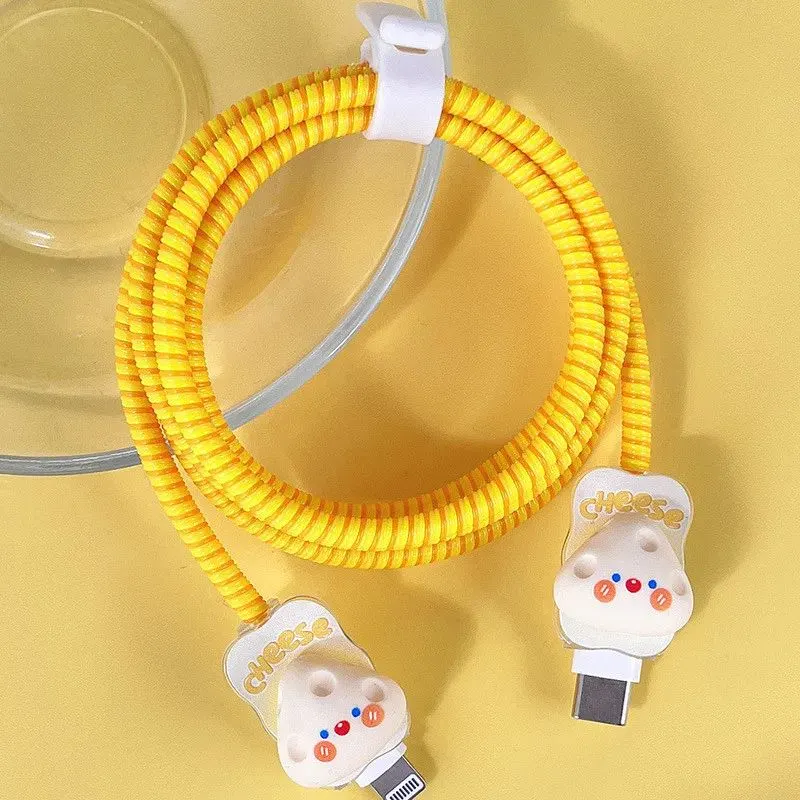 Micvir Charger Cover for iPhone 18W-20W Charger, 3D Cartoon Design Cheese, Spiral Cable Protector (Yellow) — image 3 of 4