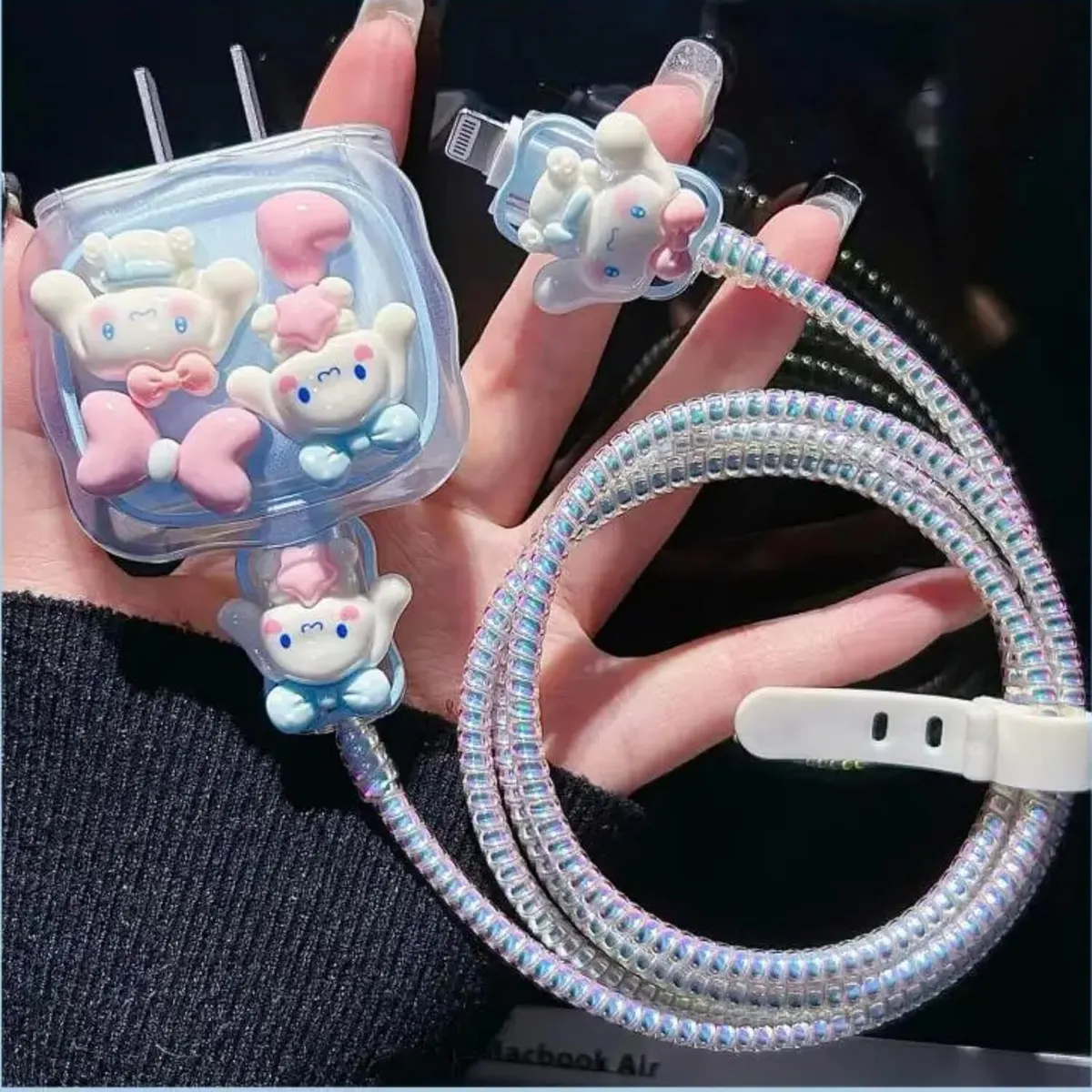 Micvir Charger Cover 18W-20W Charger, 3D Cartoon Design Doll Pink, Spiral Cable Protector (Blue) — image 3 of 4