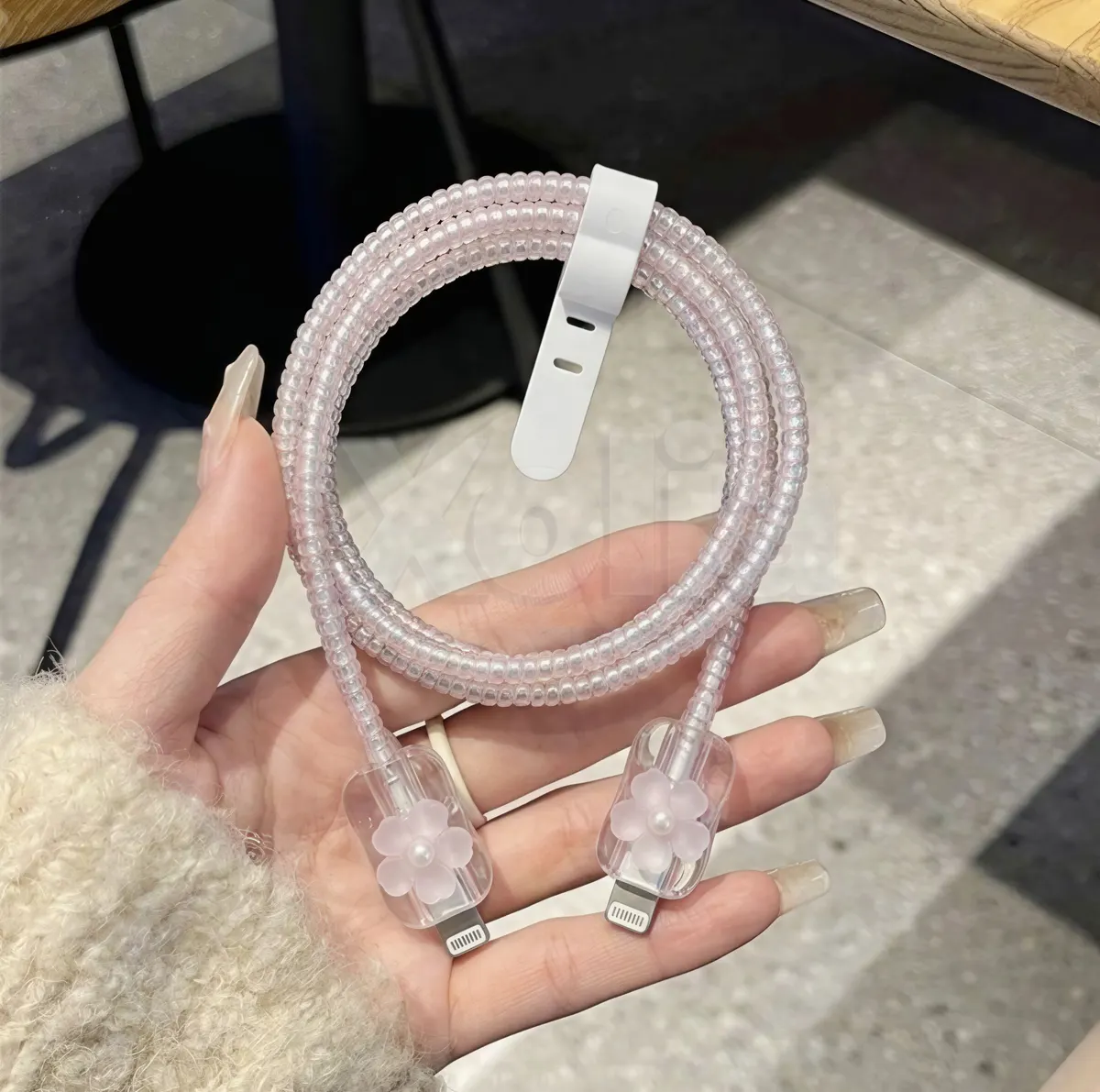 Xolia Charger Cover for 18W-20W Charger, 3D Cartoon Design Crstl Butrfly Pink, Spiral Cable Protector (Pink) — image 4 of 4