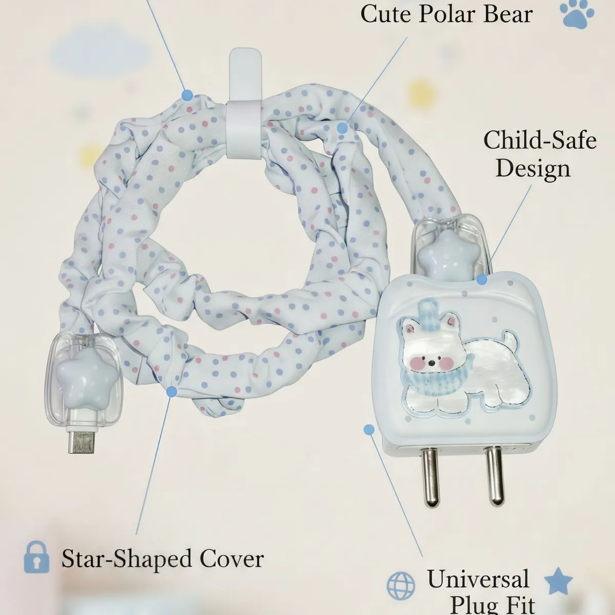 Xolia Charger Cover for 18W-20W Charger, 3D Cartoon Design Cute bear , Spiral Cable Protector (White) — image 3 of 5