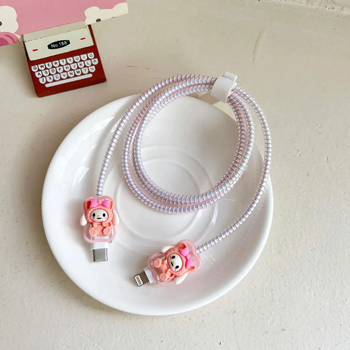 Micvir Charger Cover for iPhone 18W-20W Charger, 3D Cartoon Design Cute Cat, Spiral Cable Protector (Multicolor) — image 3 of 5
