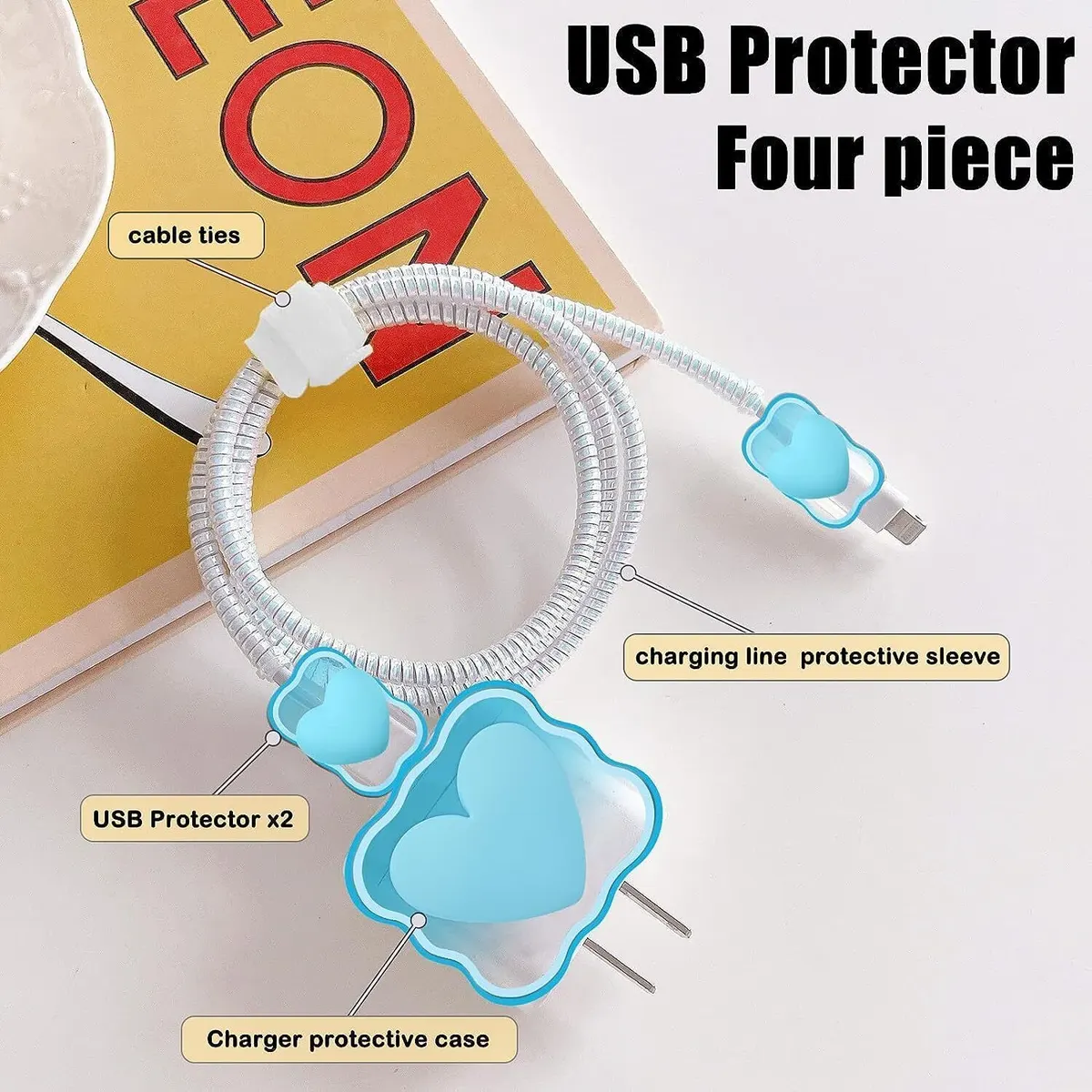 Micvir Charger Cover 18W-20W Charger, 3D Cartoon Design Lina Bell, Spiral Cable Protector (Blue) — image 4 of 5