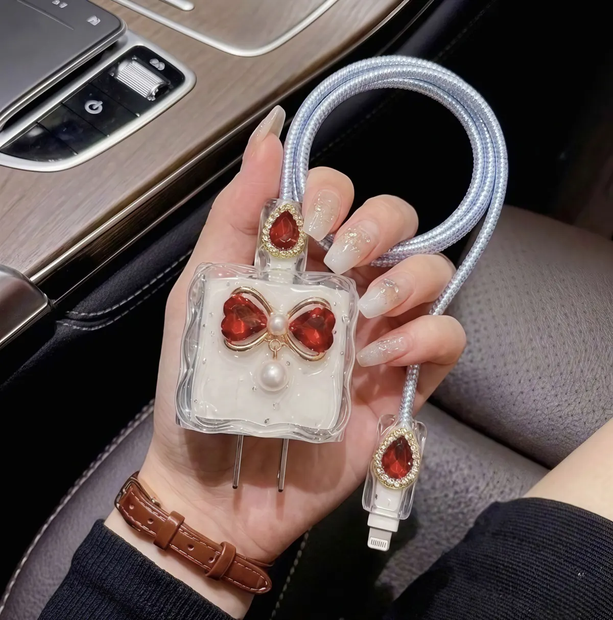 Xolia Charger Cover for 18W-20W Charger, 3D Cartoon Design Heart Red, Spiral Cable Protector (Blue) — image 3 of 5