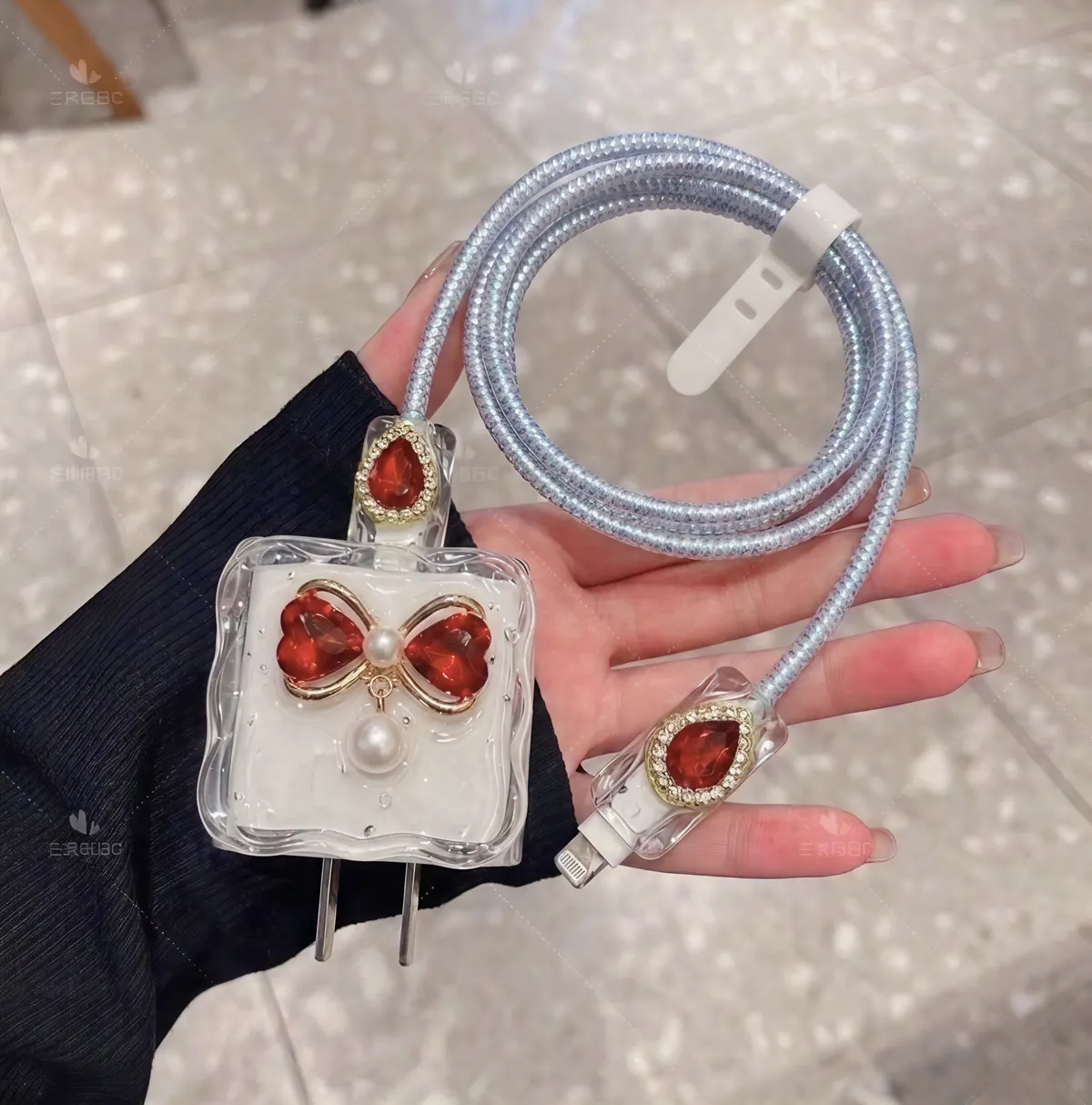 Xolia Charger Cover for 18W-20W Charger, 3D Cartoon Design Heart Red, Spiral Cable Protector (Blue) — image 4 of 5