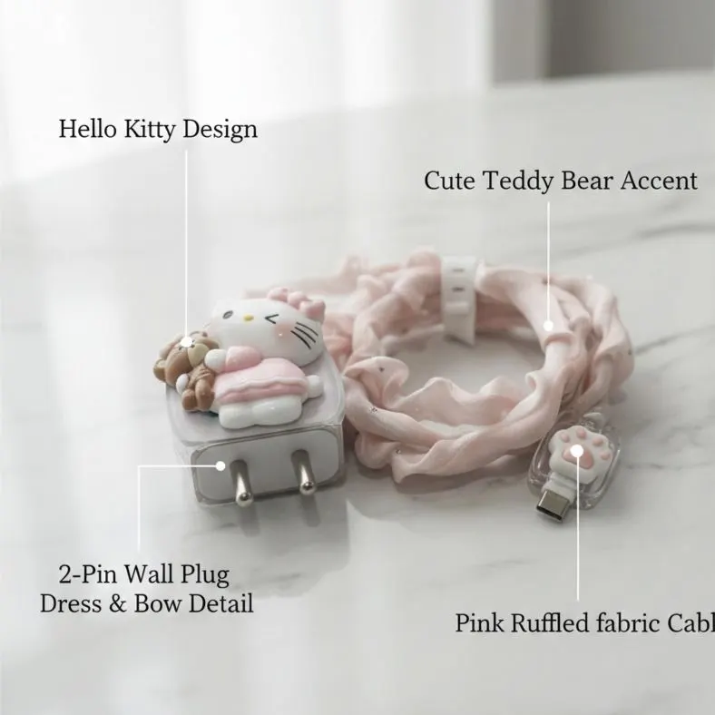 Xolia Charger Cover for 18W-20W Charger, 3D Cartoon Design KityBow, Spiral Cable Protector (Multicolor) — image 2 of 5
