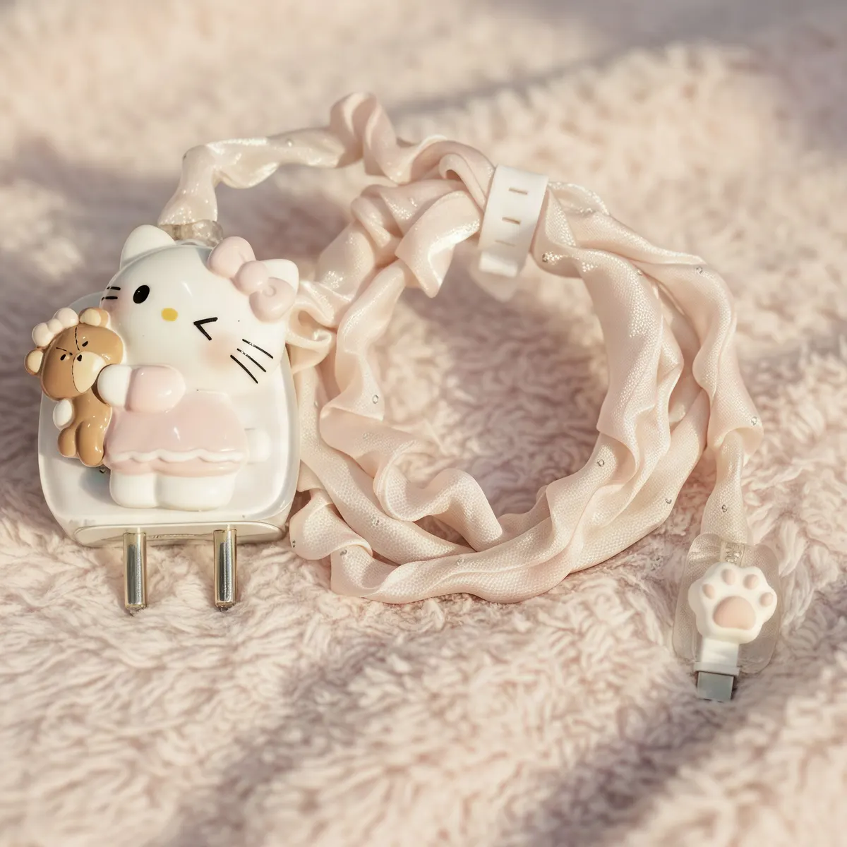 Xolia Charger Cover for 18W-20W Charger, 3D Cartoon Design KityBow, Spiral Cable Protector (Multicolor) — image 3 of 5
