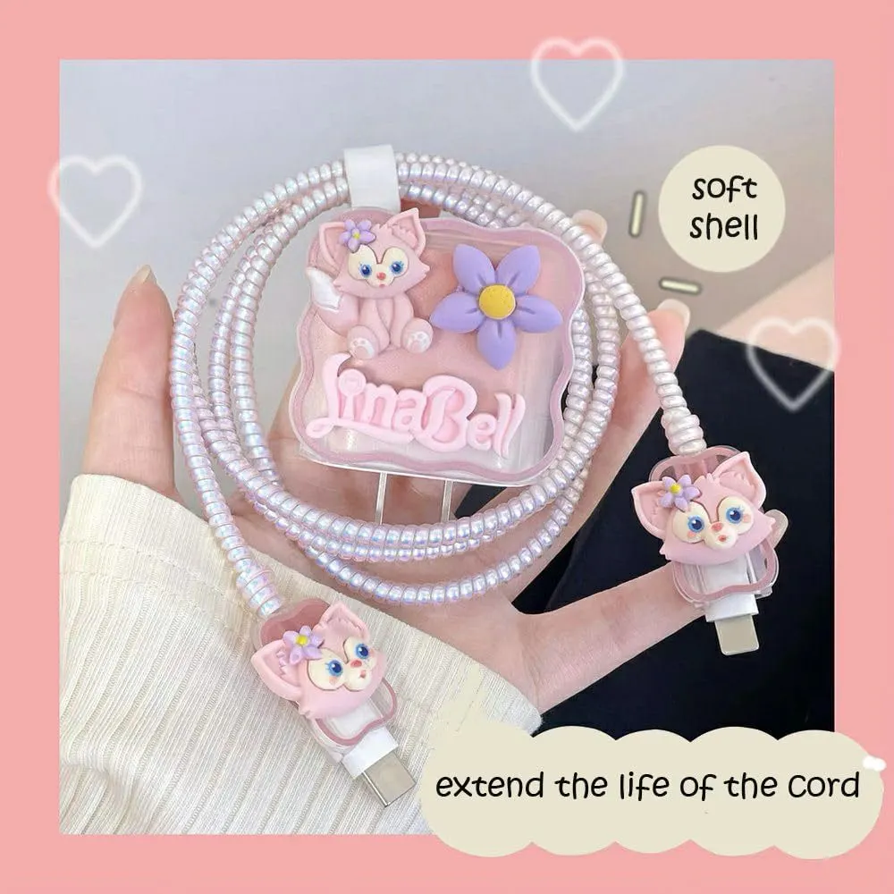Micvir Charger Cover 18W-20W Charger, 3D Cartoon Design Cinnamoroll, Spiral Cable Protector (Pink) — image 2 of 3