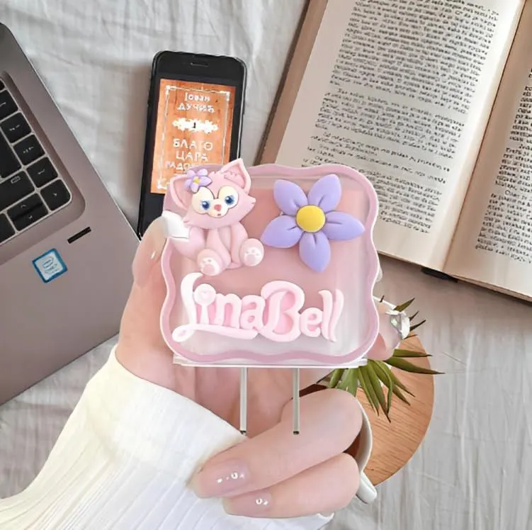 Micvir Charger Cover 18W-20W Charger, 3D Cartoon Design Cinnamoroll, Spiral Cable Protector (Pink) — image 3 of 3