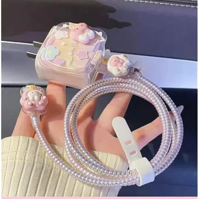 Micvir Charger Cover for iPhone 18W-20W Charger, 3D Cartoon Design Love You, Spiral Cable Protector (Pink) — image 2 of 3