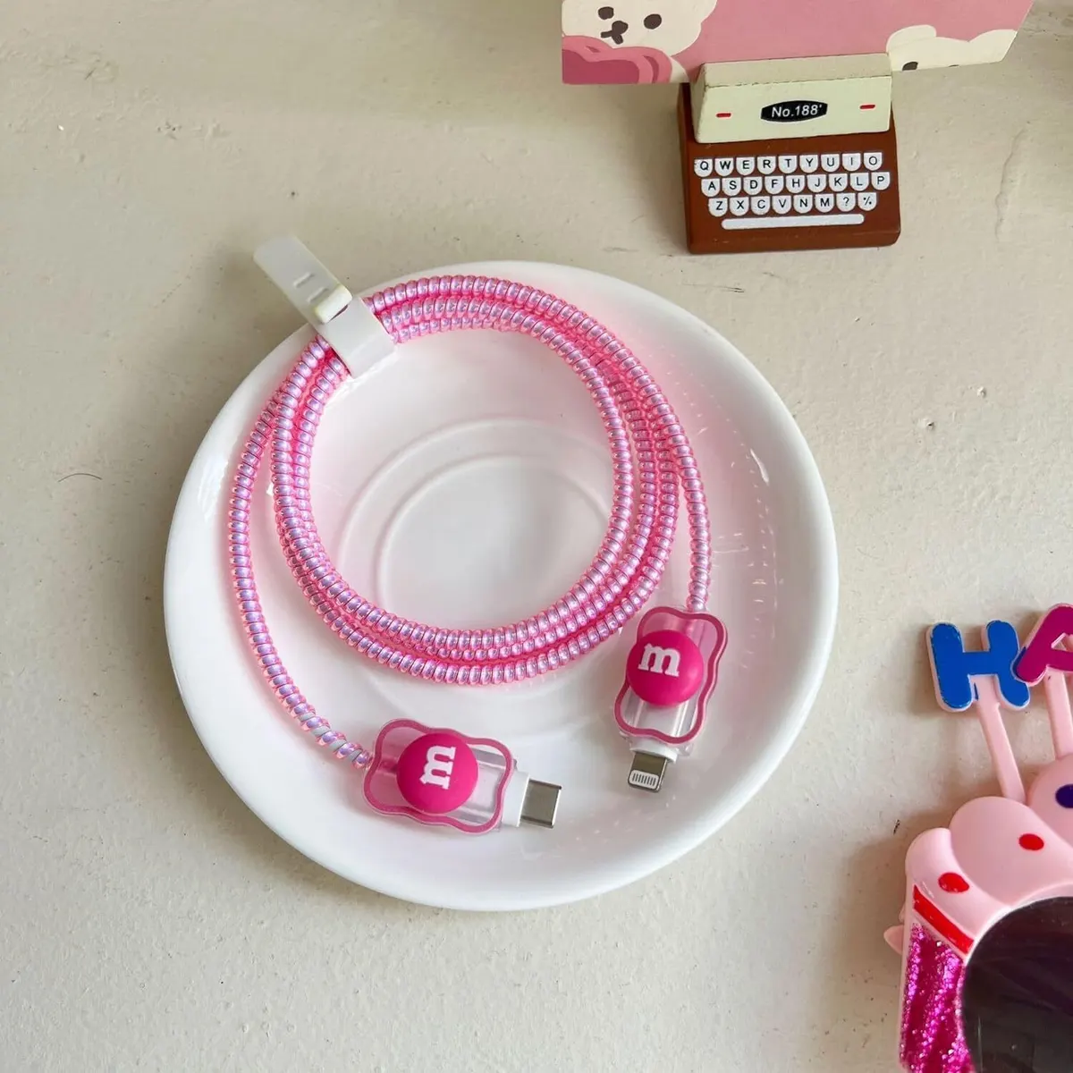 Micvir Charger Cover for iPhone 18W-20W Charger, 3D Cartoon Design Marron Pink, Spiral Cable Protector (Pink) — image 2 of 4