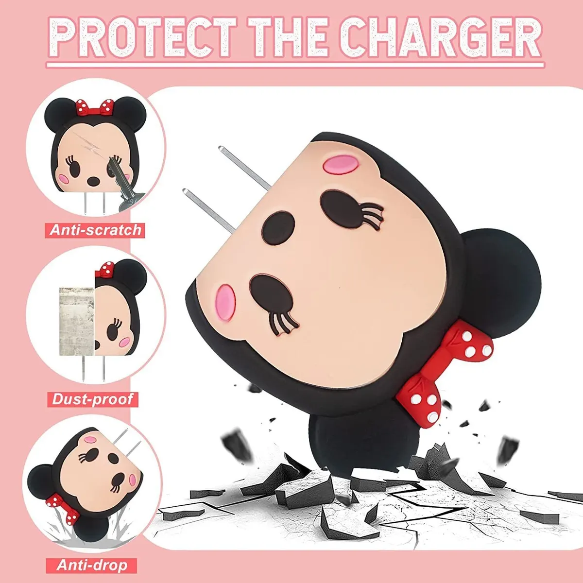 Micvir Charger Cover for iPhone 18W-20W Charger, 3D Cartoon Minnie MulltiColour, Spiral Cable Protector (Multicolor) — image 4 of 5