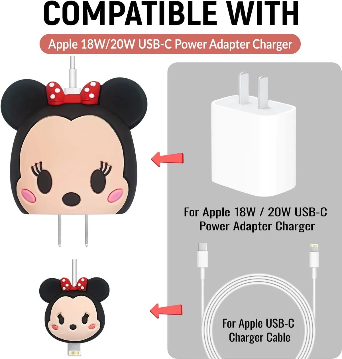 Micvir Charger Cover for iPhone 18W-20W Charger, 3D Cartoon Minnie MulltiColour, Spiral Cable Protector (Multicolor) — image 5 of 5