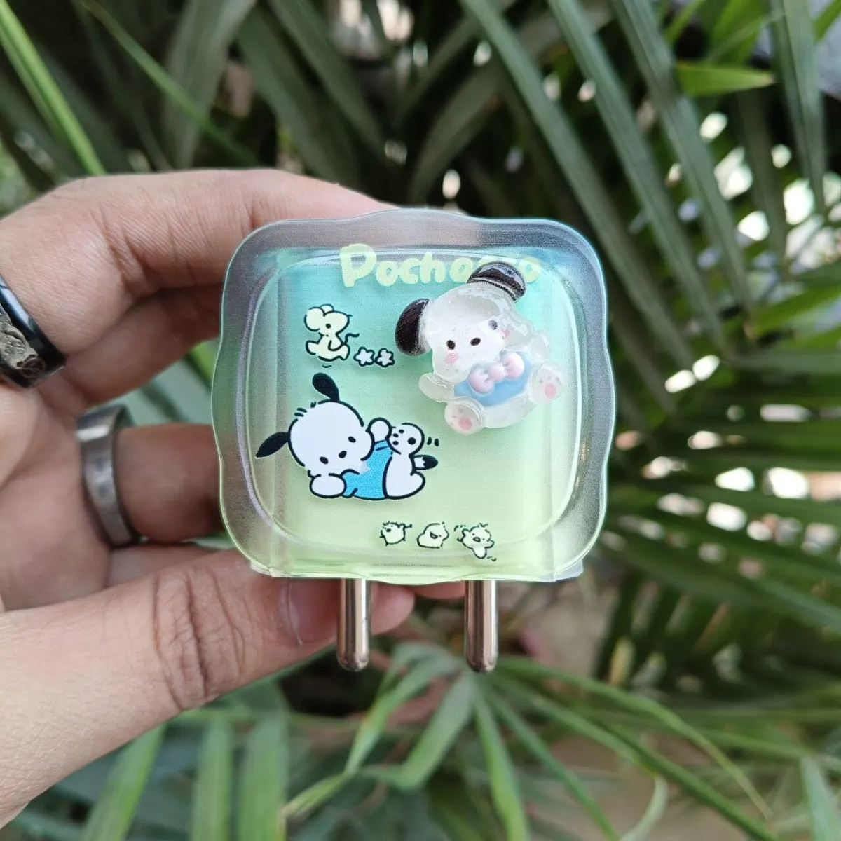 Micvir Charger Cover for iPhone 18W-20W Charger, 3D Cartoon Design Pochacco, Spiral Cable Protector (Green) — image 3 of 4