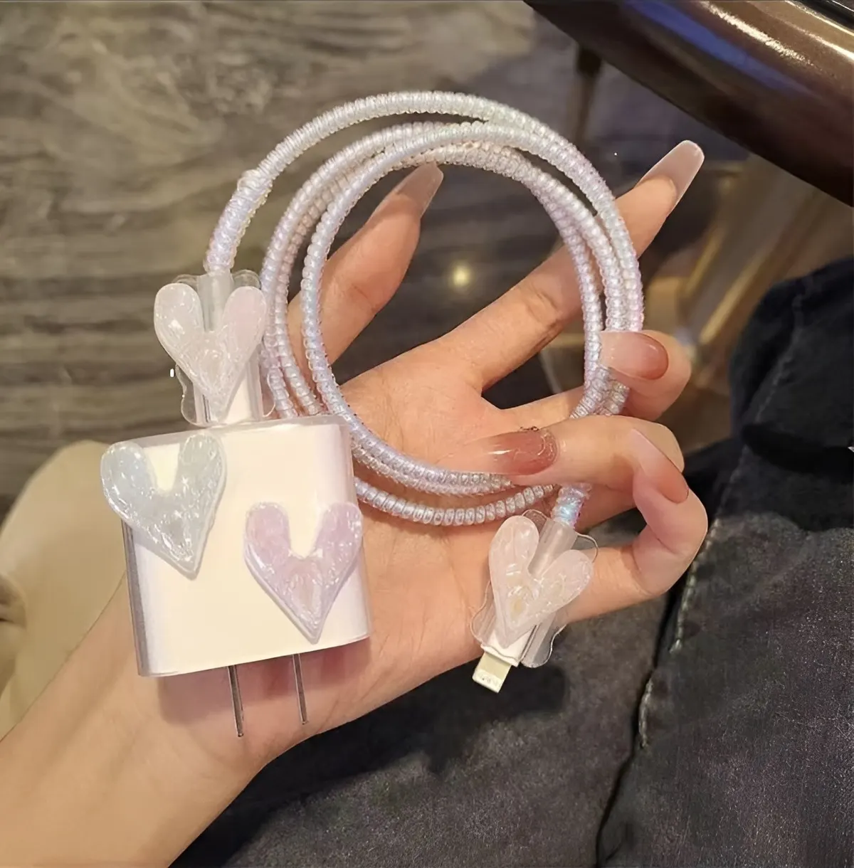 Micvir Charger Cover 18W-20W Charger, 3D Cartoon Pink Kitty, Spiral Cable Protector (White) — image 4 of 4