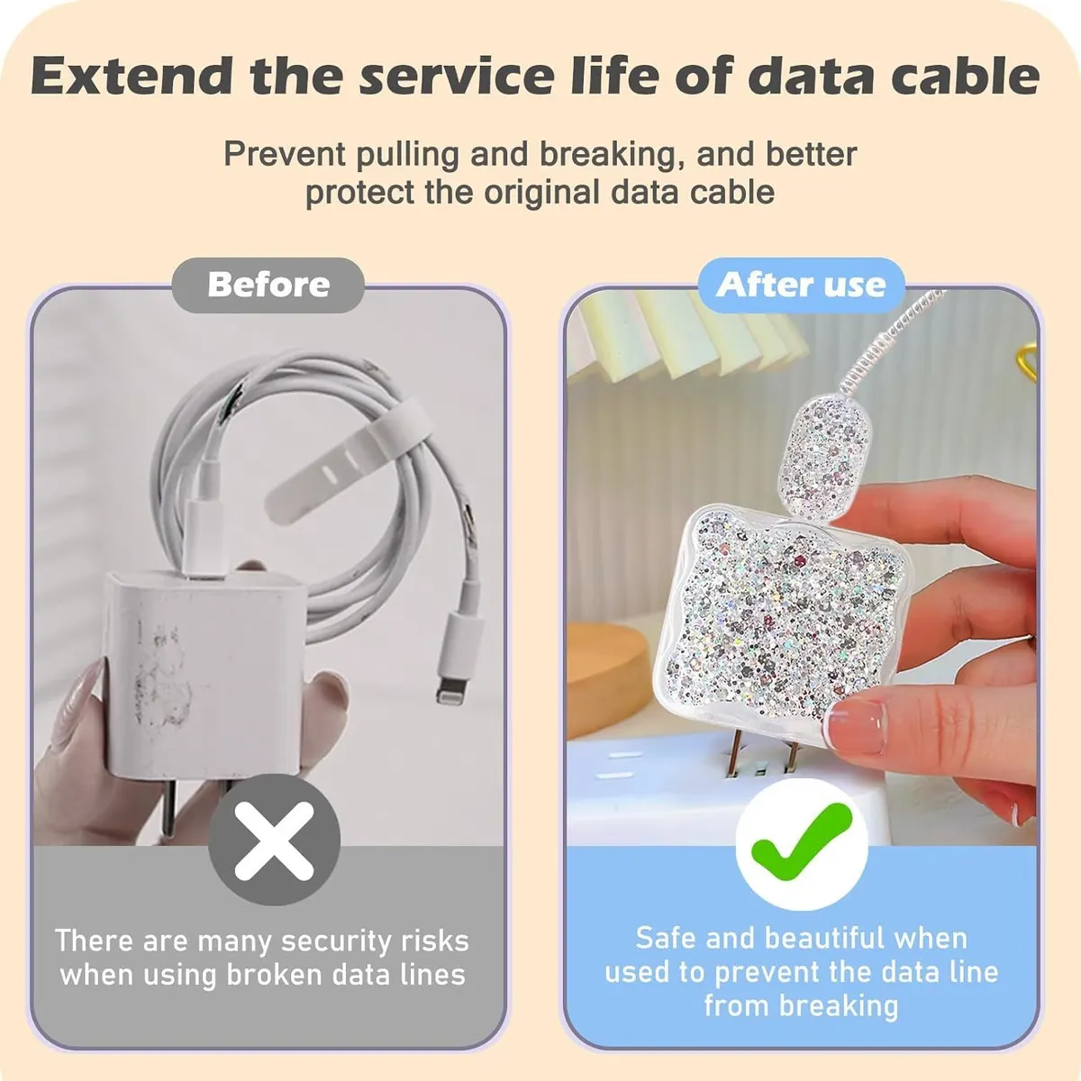 Micvir Charger Cover 18W-20W Charger, 3D Cartoon Design Silver Bow, Spiral Cable Protector (Grey) — image 5 of 5