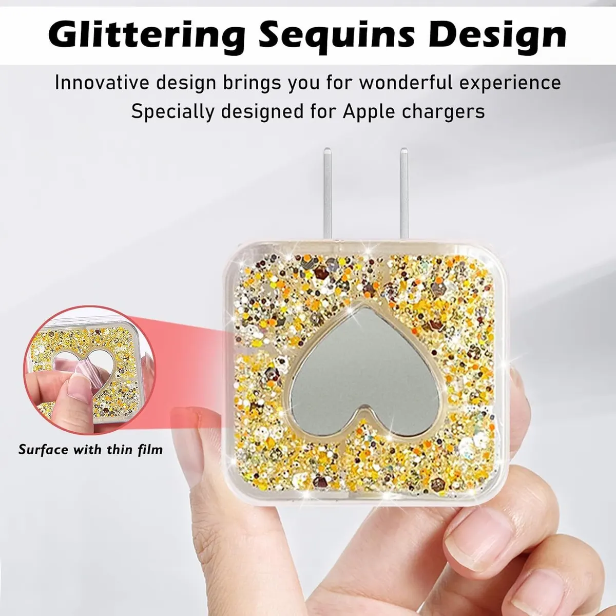 Micvir Charger Cover for iPhone 18W-20W Charger, 3D Cartoon Design Yellow Heart, Spiral Cable Protector (Yellow) — image 3 of 5