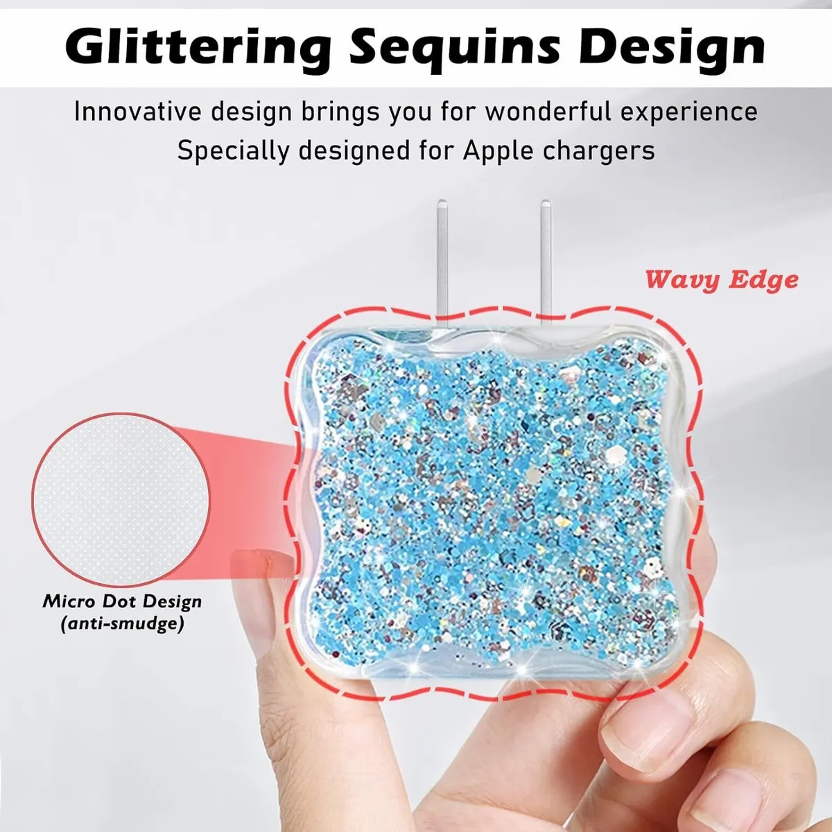 Micvir Charger Cover for iPhone 18W-20W Charger, 3D Cartoon Design Sparkle Blue, Spiral Cable Protector (Blue) — image 3 of 5