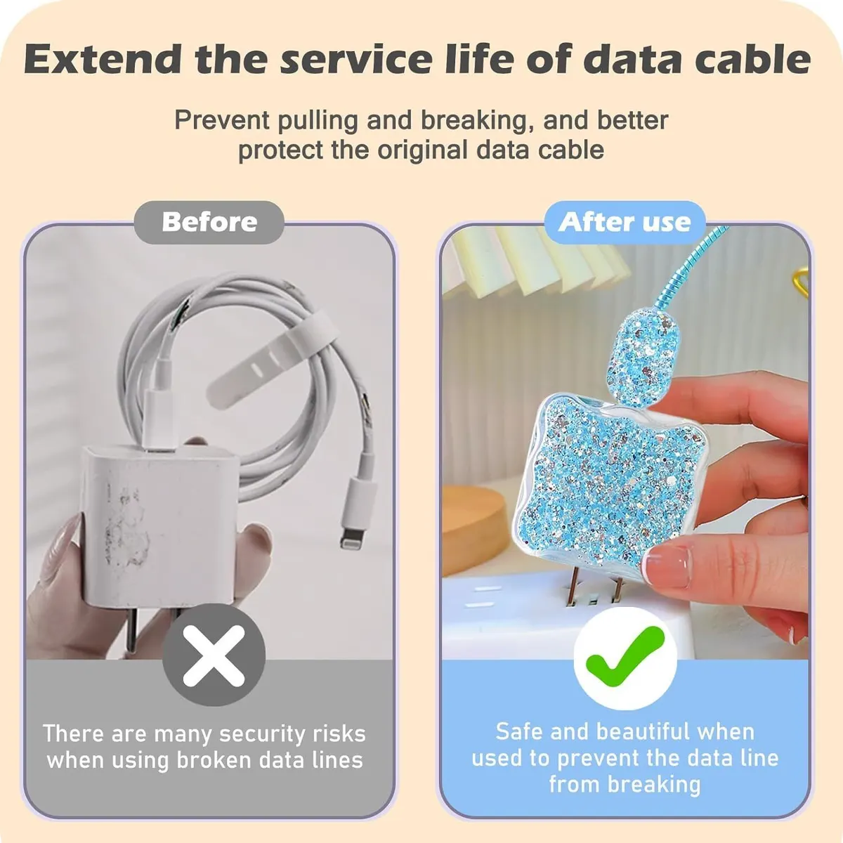 Micvir Charger Cover for iPhone 18W-20W Charger, 3D Cartoon Design Sparkle Blue, Spiral Cable Protector (Blue) — image 5 of 5