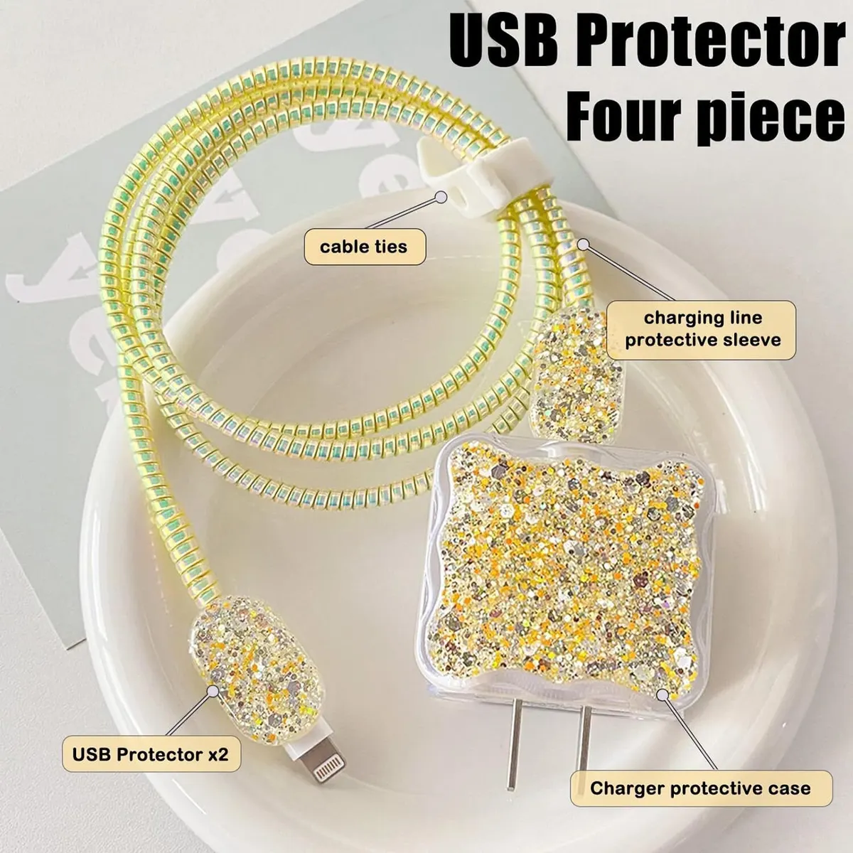 Micvir Charger Cover for iPhone 18W-20W Charger, 3D Cartoon Design Yellow Heart,Spiral Cable Protector (Yellow) — image 2 of 5