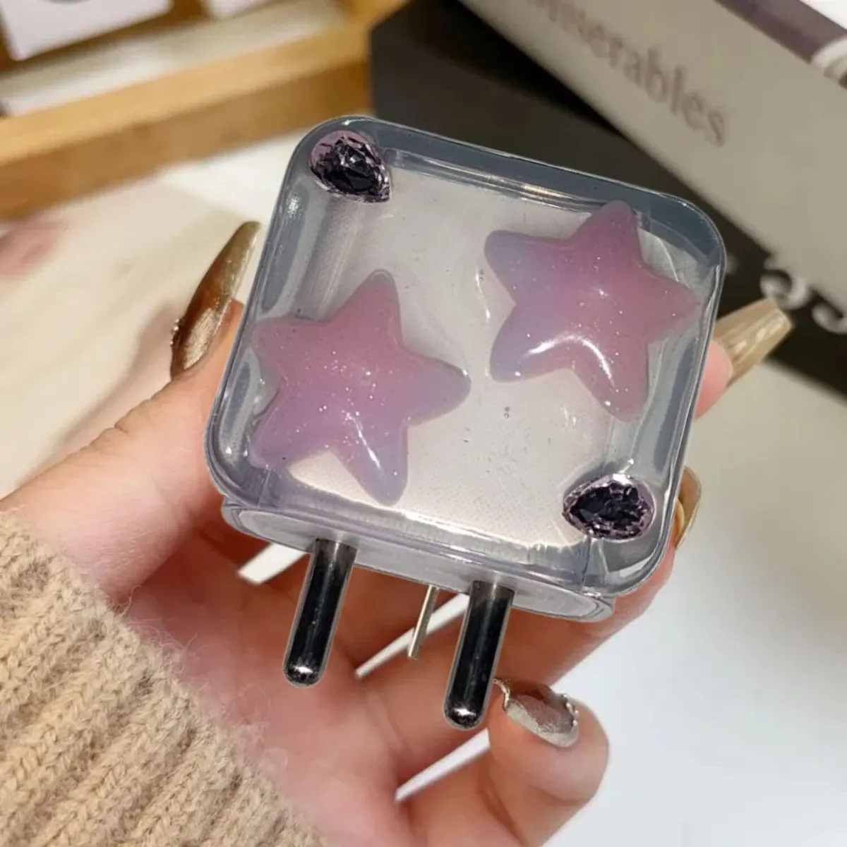 Xolia Charger Cover for 18W-20W Charger, 3D Cartoon Design Pnk Stars, Spiral Cable Protector (Pink) — image 5 of 5