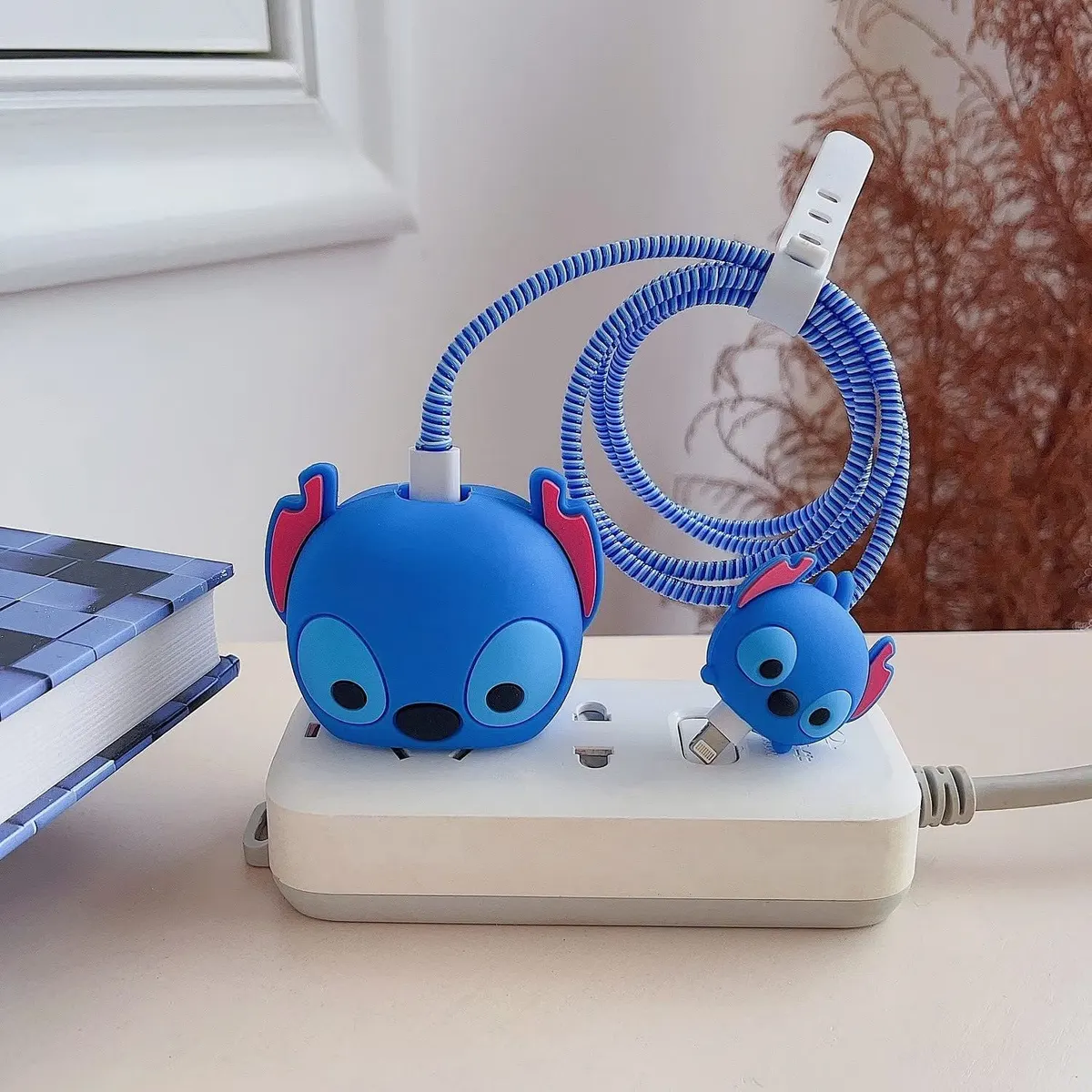 Micvir Charger Cover for iPhone 18W-20W Charger, 3D Cartoon Design Stitch Blue, Spiral Cable Protector (Blue) — image 2 of 5