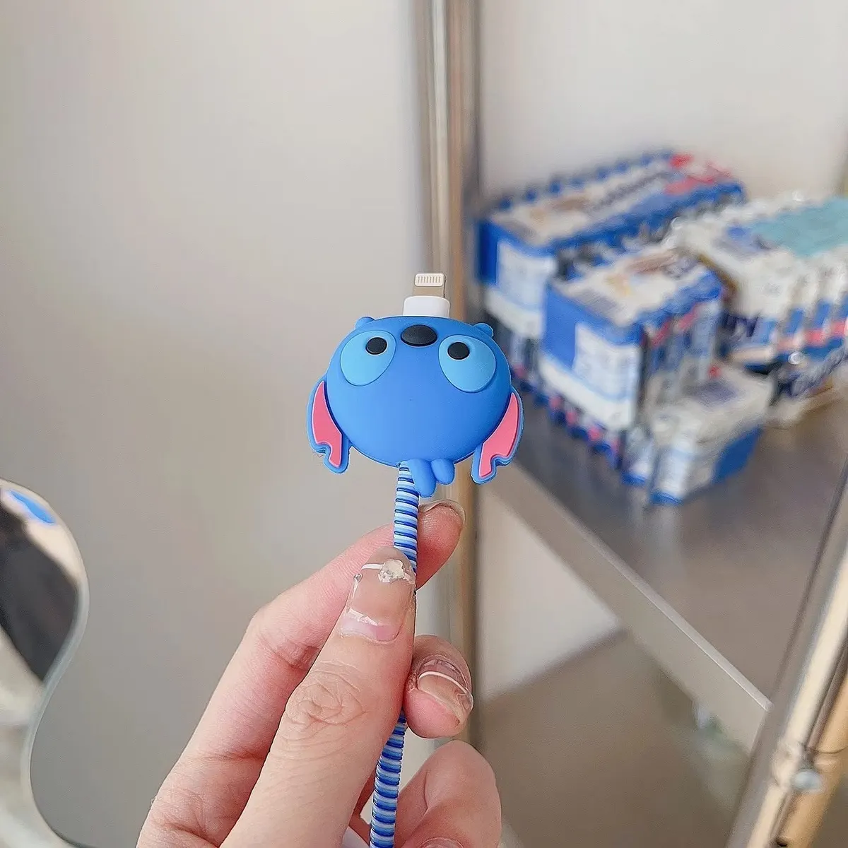 Micvir Charger Cover for iPhone 18W-20W Charger, 3D Cartoon Design Stitch Blue, Spiral Cable Protector (Blue) — image 5 of 5