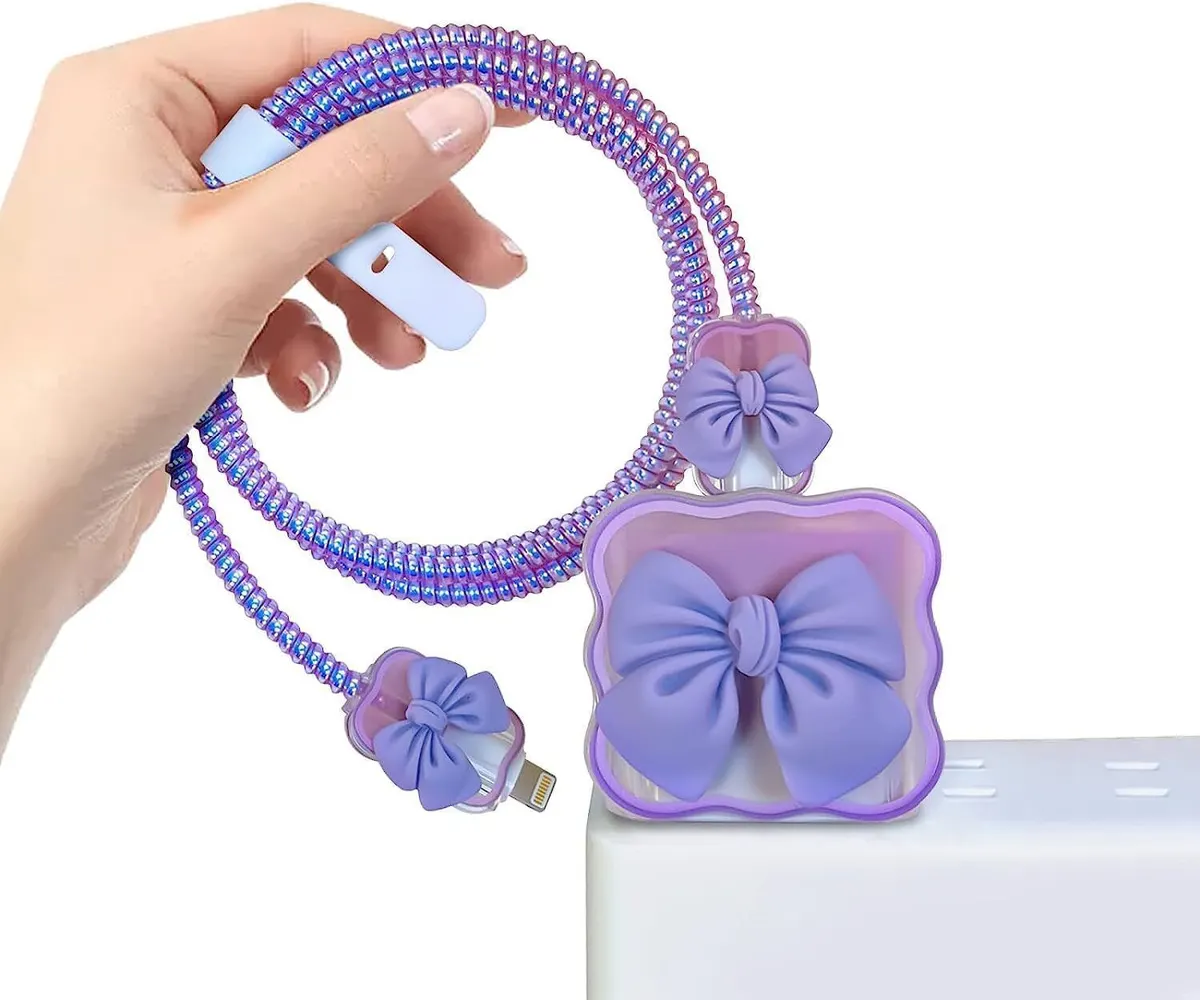 Micvir Charger Cover for Nothing 45W Charger, 3D Cartoon Design Bow Tie Purple, Spiral Cable Protector (Purple) — image 2 of 5