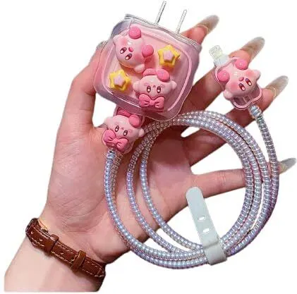 Micvir Charger Cover for Nothing 45W Charger, 3D Cartoon Design Kirby Pink, Spiral Cable Protector (Pink) — image 3 of 5