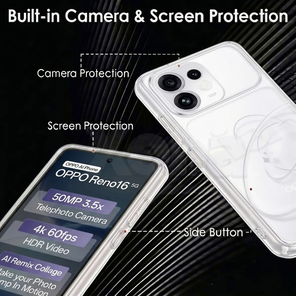 Xolia Back Cover for Oppo Reno 16 5G (Transparent, Shock Proof, Silicon, Pack of: 1) — image 3 of 4
