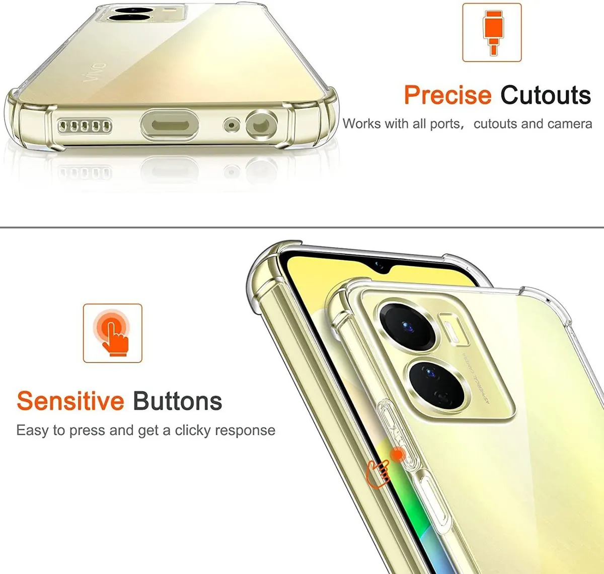 Micvir Back Cover for Vivo T2X 5G (Transparent, Shock Proof, Plastic, Silicon, Pack of: 1) — image 2 of 4