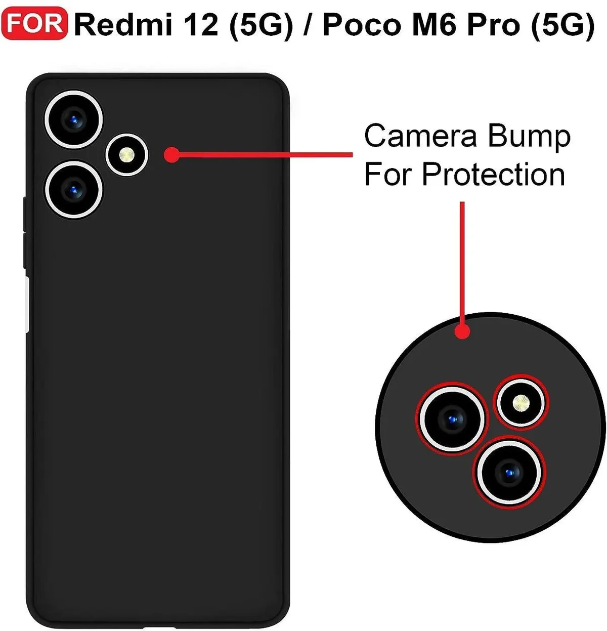 Micvir Back Cover for Redmi 12 5G (Black, Dual Protection, Silicon, Pack of: 1) — image 2 of 5