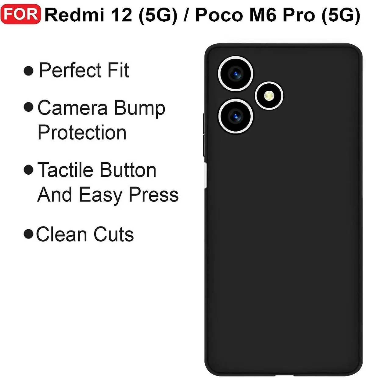Micvir Back Cover for Redmi 12 5G (Black, Dual Protection, Silicon, Pack of: 1) — image 4 of 5