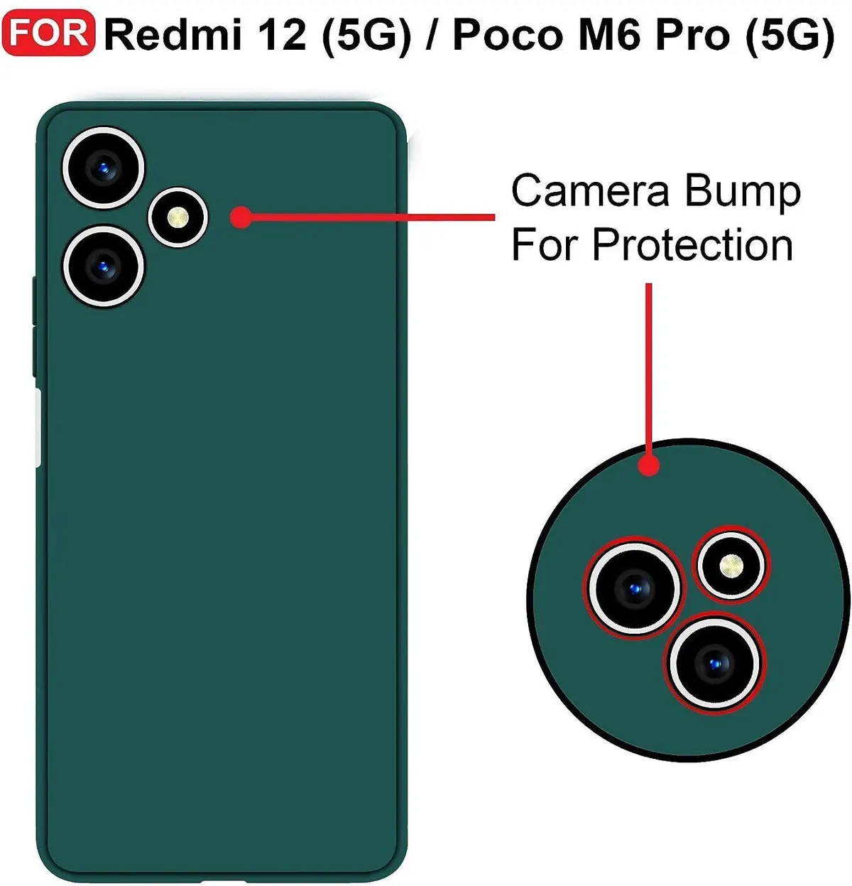 Micvir Back Cover for Redmi 12 5G (Green, Dual Protection, Silicon, Pack of: 1) — image 2 of 5