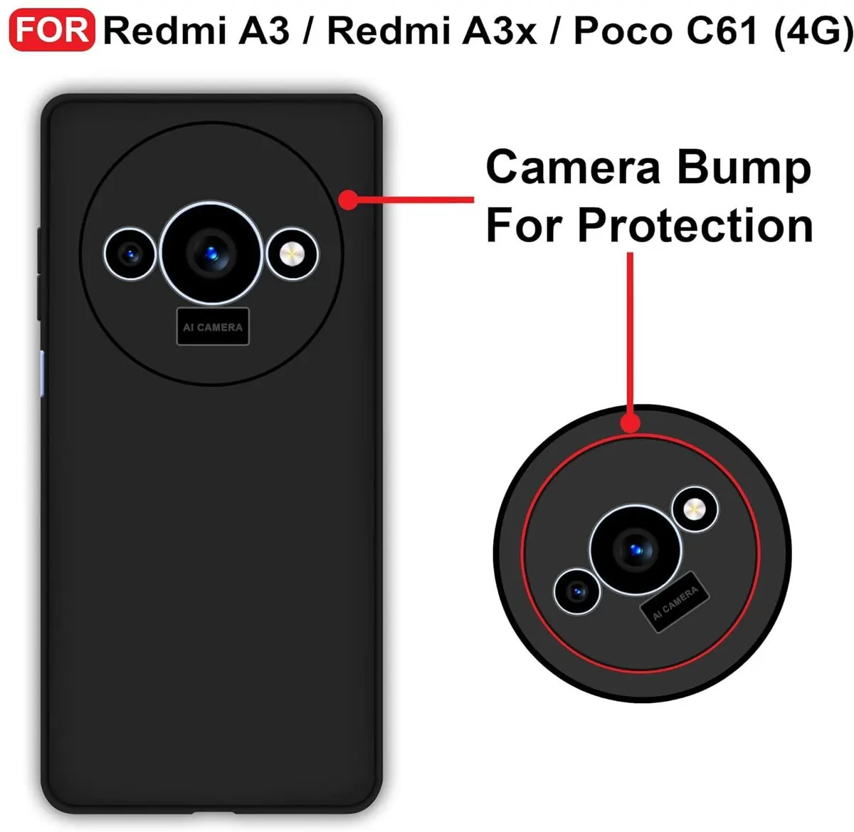 Micvir Back Cover for POCO C61 (Black, Dual Protection, Silicon, Pack of: 1) — image 2 of 5