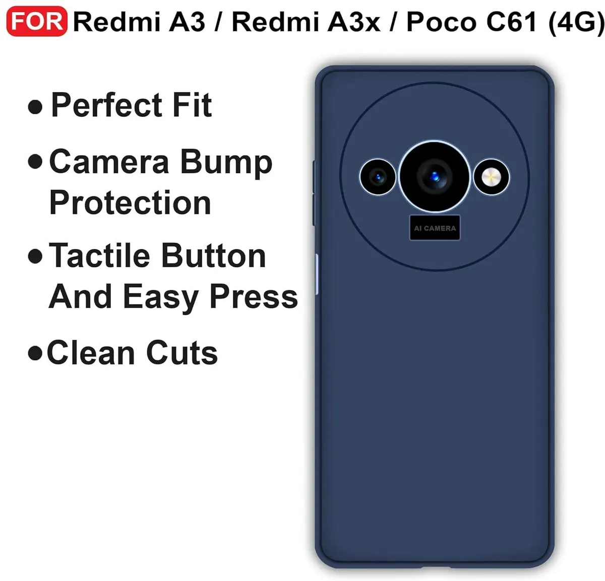 Micvir Back Cover for POCO C61 (Blue, Dual Protection, Silicon, Pack of: 1) — image 4 of 5