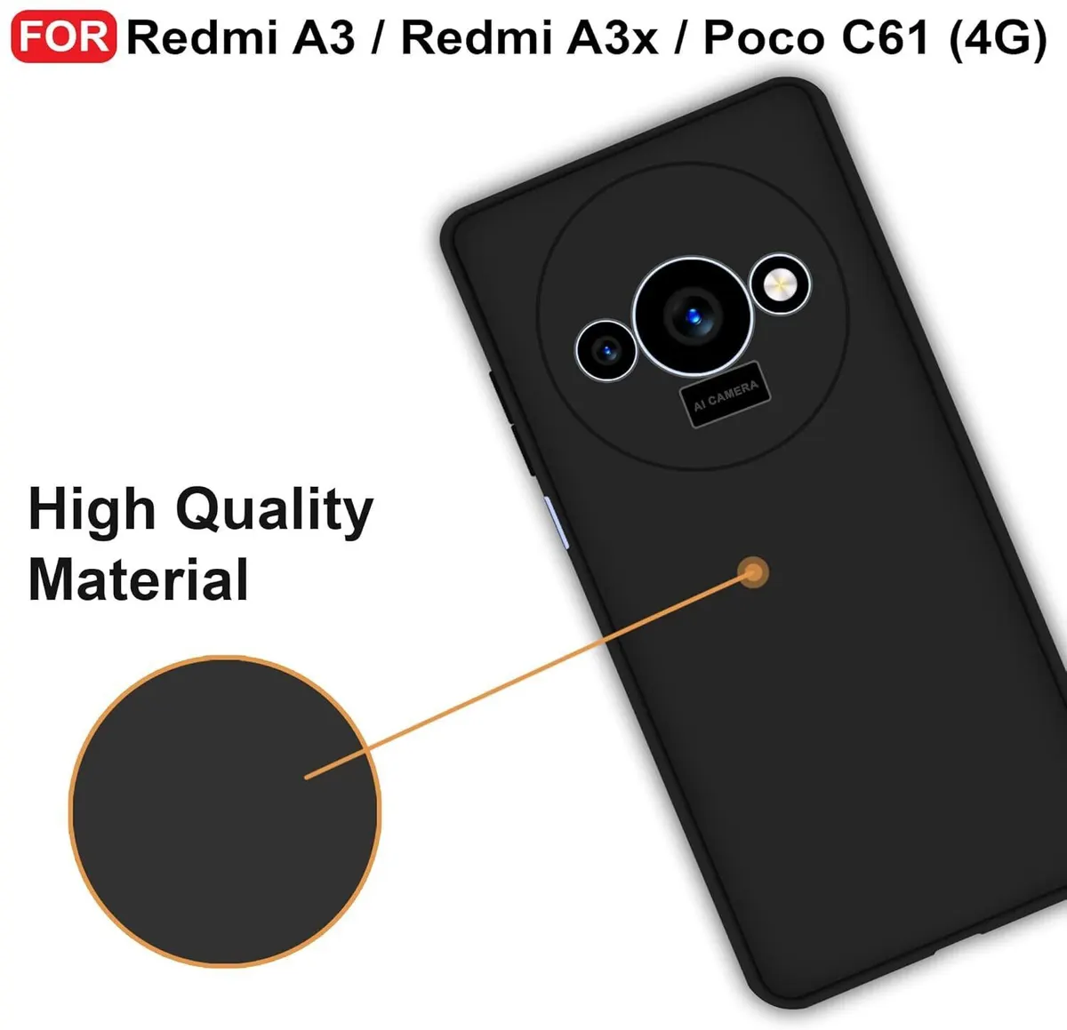 Micvir Back Cover for Redmi A3 (Black, Dual Protection, Silicon, Pack of: 1) — image 3 of 5