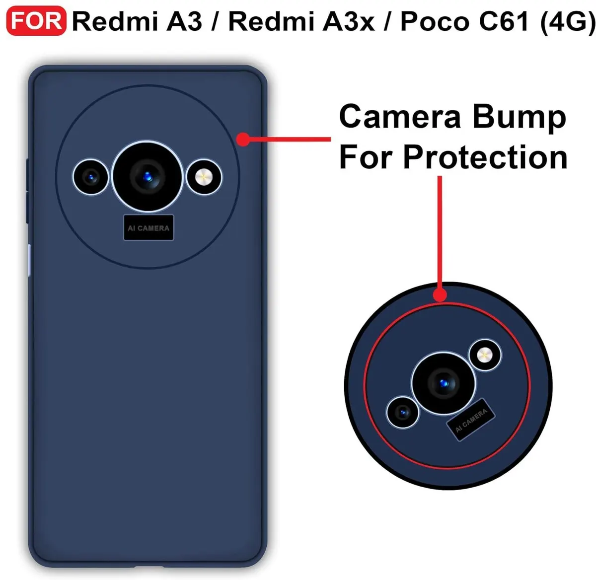 Micvir Back Cover for Redmi A3 (Blue, Dual Protection, Silicon, Pack of: 1) — image 2 of 5