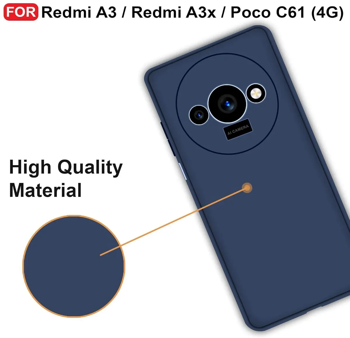Micvir Back Cover for Redmi A3 (Blue, Dual Protection, Silicon, Pack of: 1) — image 3 of 5