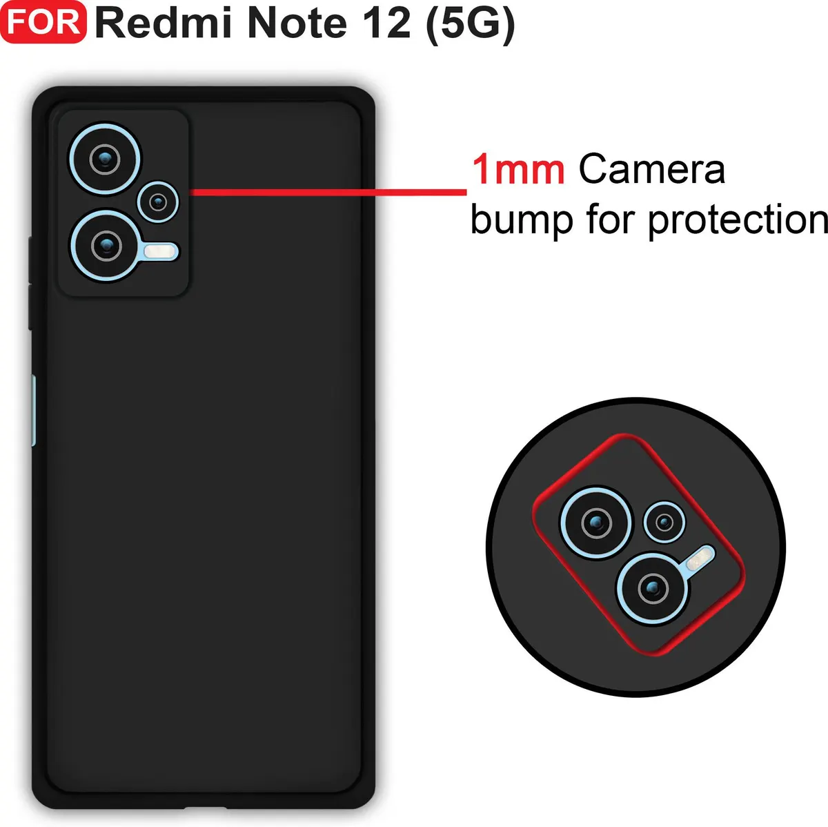 Micvir Back Cover for Redmi Note 12 5G (Black, Dual Protection, Silicon, Pack of: 1) — image 3 of 5