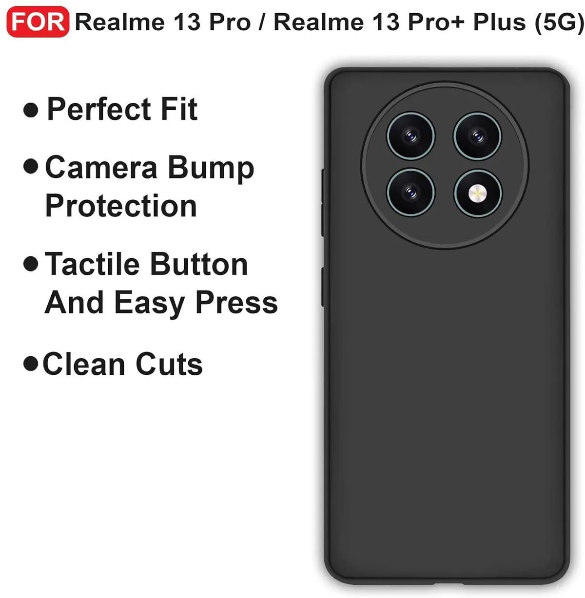 Micvir Back Cover for Realme 13 Plus 5G (Black, Dual Protection, Silicon, Pack of: 1) — image 4 of 5