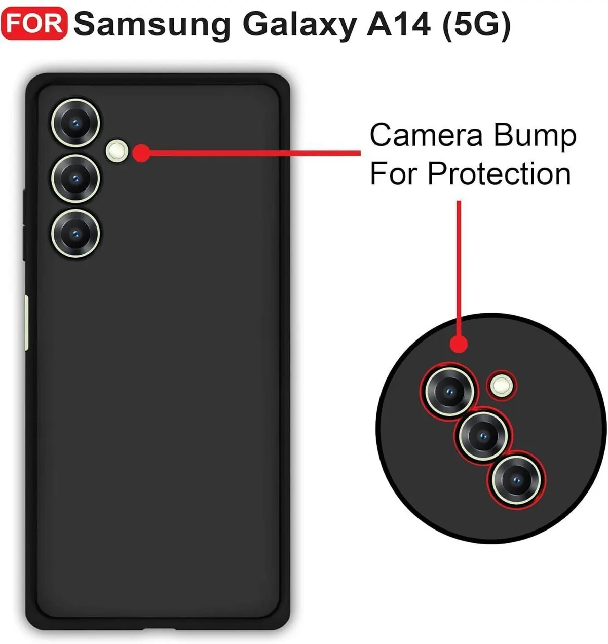 Micvir Back Cover for Samsung Galaxy A14 5G (Black, Dual Protection, Silicon, Pack of: 1) — image 2 of 5