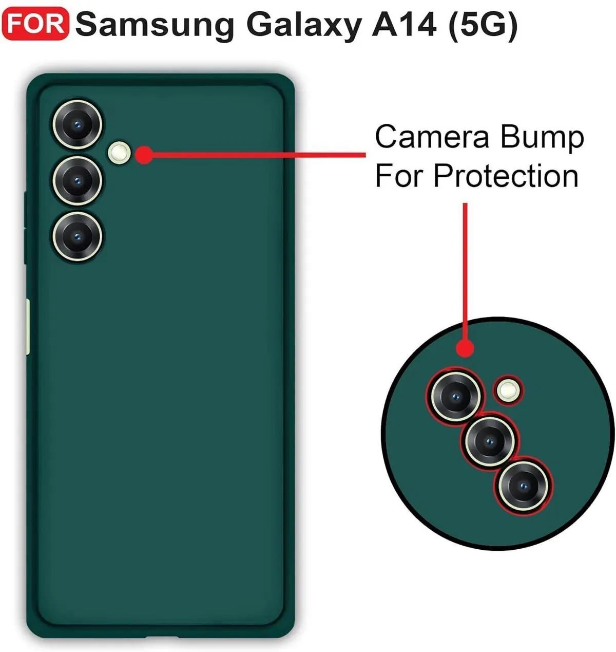 Micvir Back Cover for Samsung Galaxy A14 5G (Green, Dual Protection, Silicon, Pack of: 1) — image 2 of 5