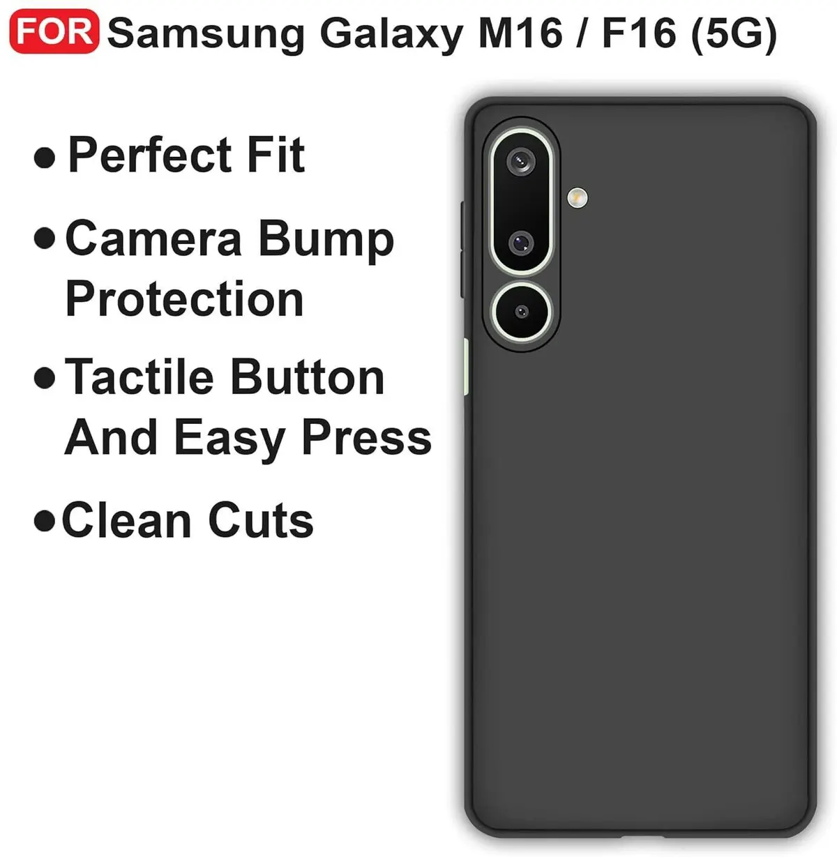 Micvir Back Cover for Samsung Galaxy M16 5G (Black, Dual Protection, Silicon, Pack of: 1) — image 4 of 5