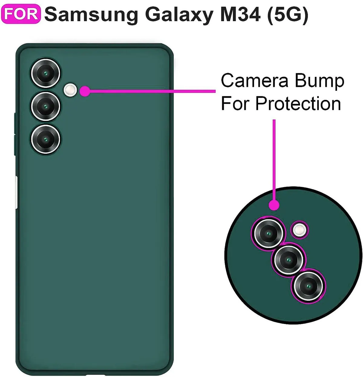 Micvir Back Cover for Samsung Galaxy M34 5G (Green, Dual Protection, Silicon, Pack of: 1) — image 2 of 5