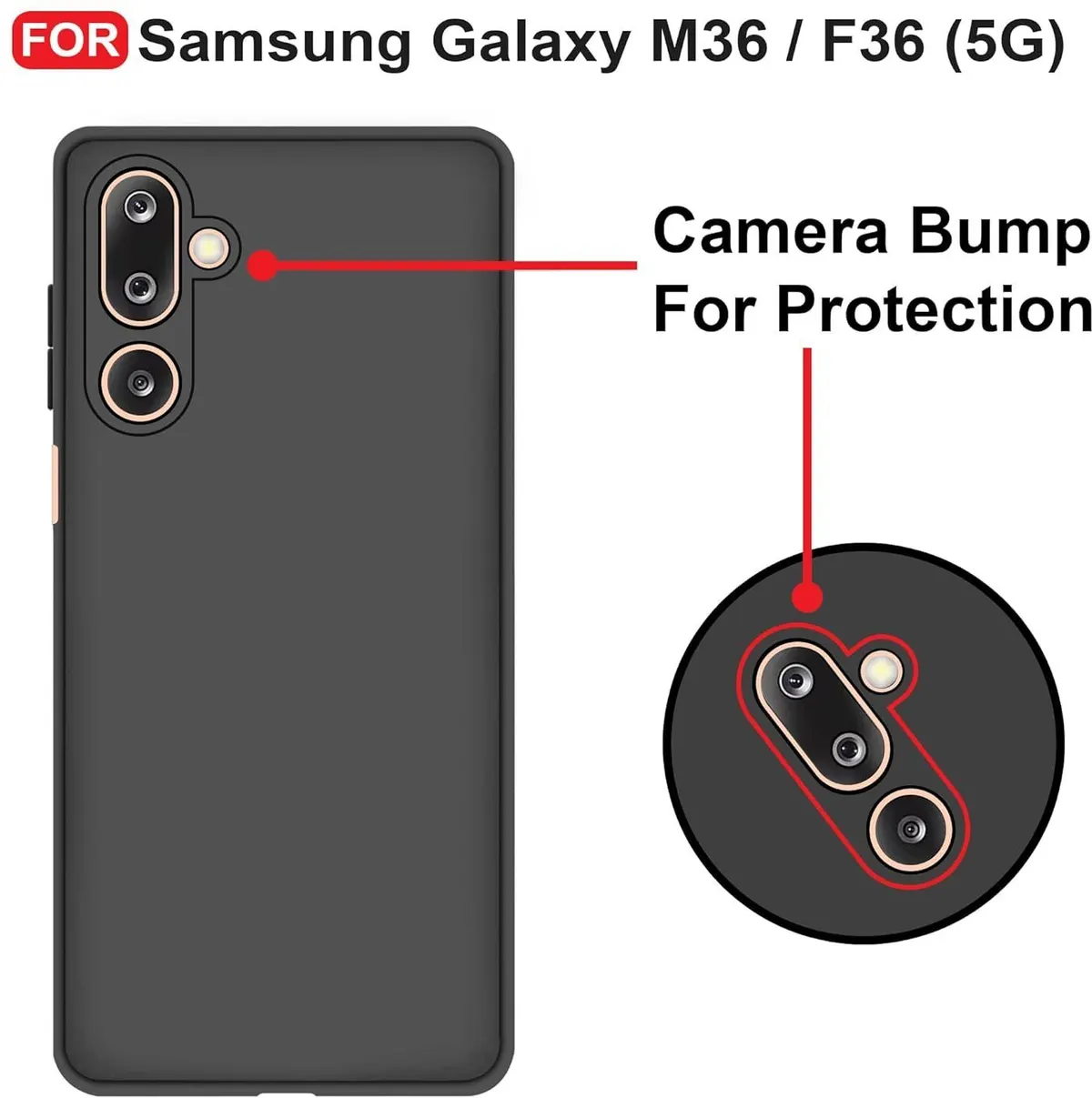 Micvir Back Cover for Samsung Galaxy M36 5G (Black, Dual Protection, Silicon, Pack of: 1) — image 3 of 5