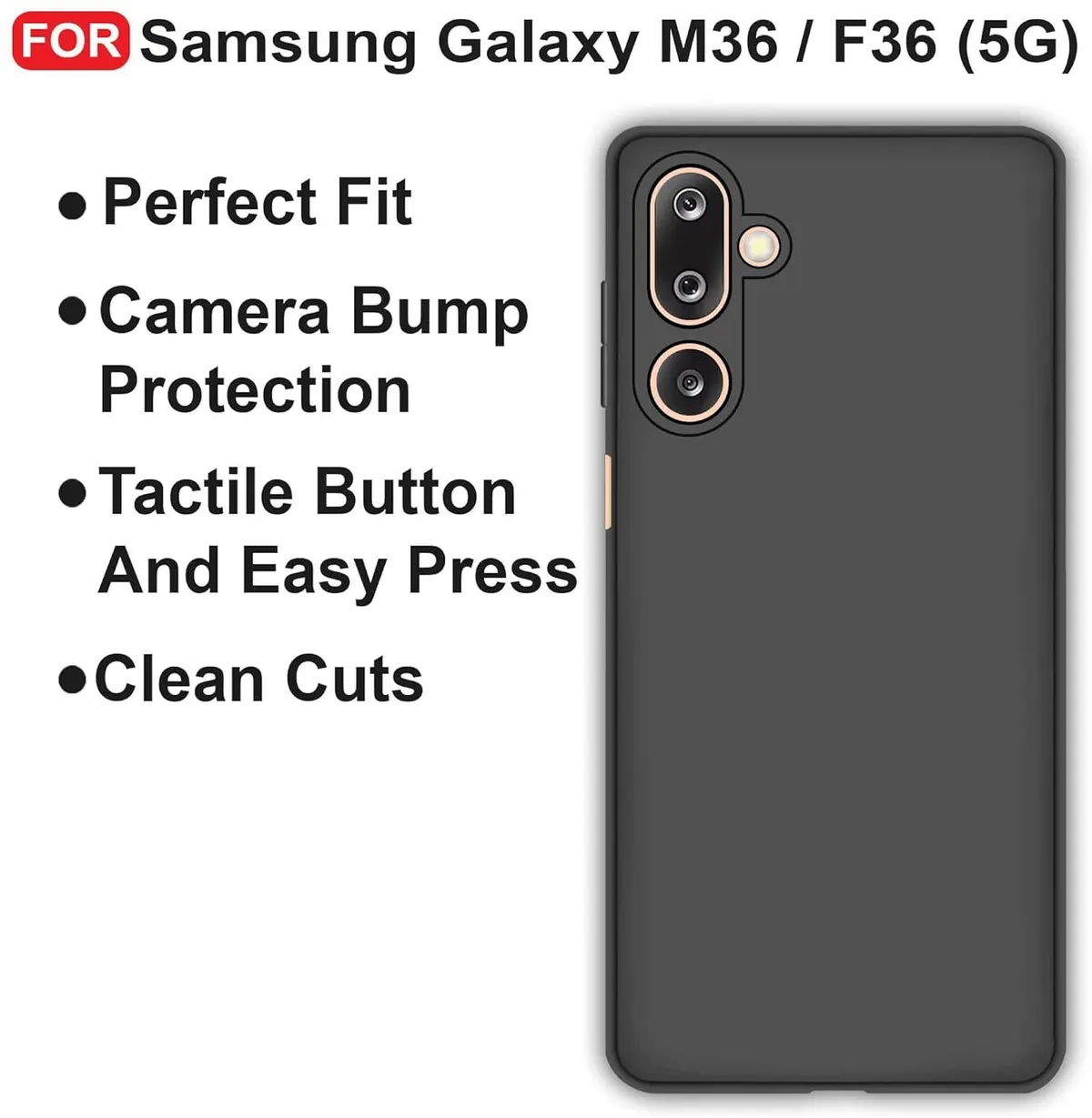 Micvir Back Cover for Samsung Galaxy M36 5G (Black, Dual Protection, Silicon, Pack of: 1) — image 4 of 5