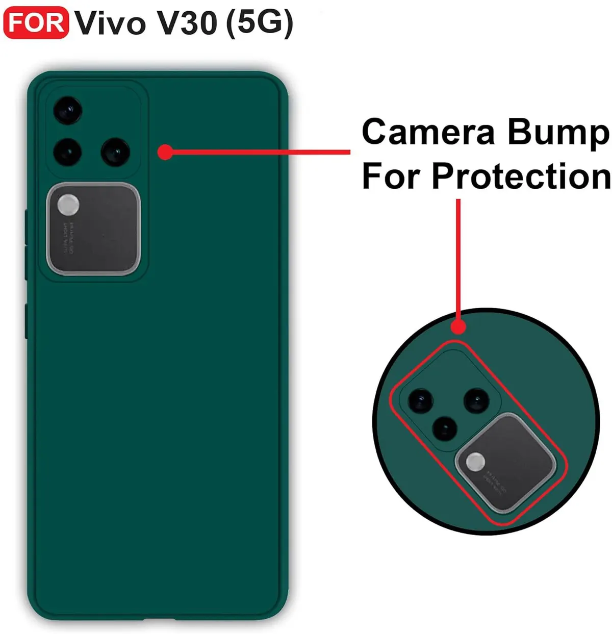 Micvir Back Cover for Vivo V30 5G (Green, Dual Protection, Silicon, Pack of: 1) — image 2 of 5