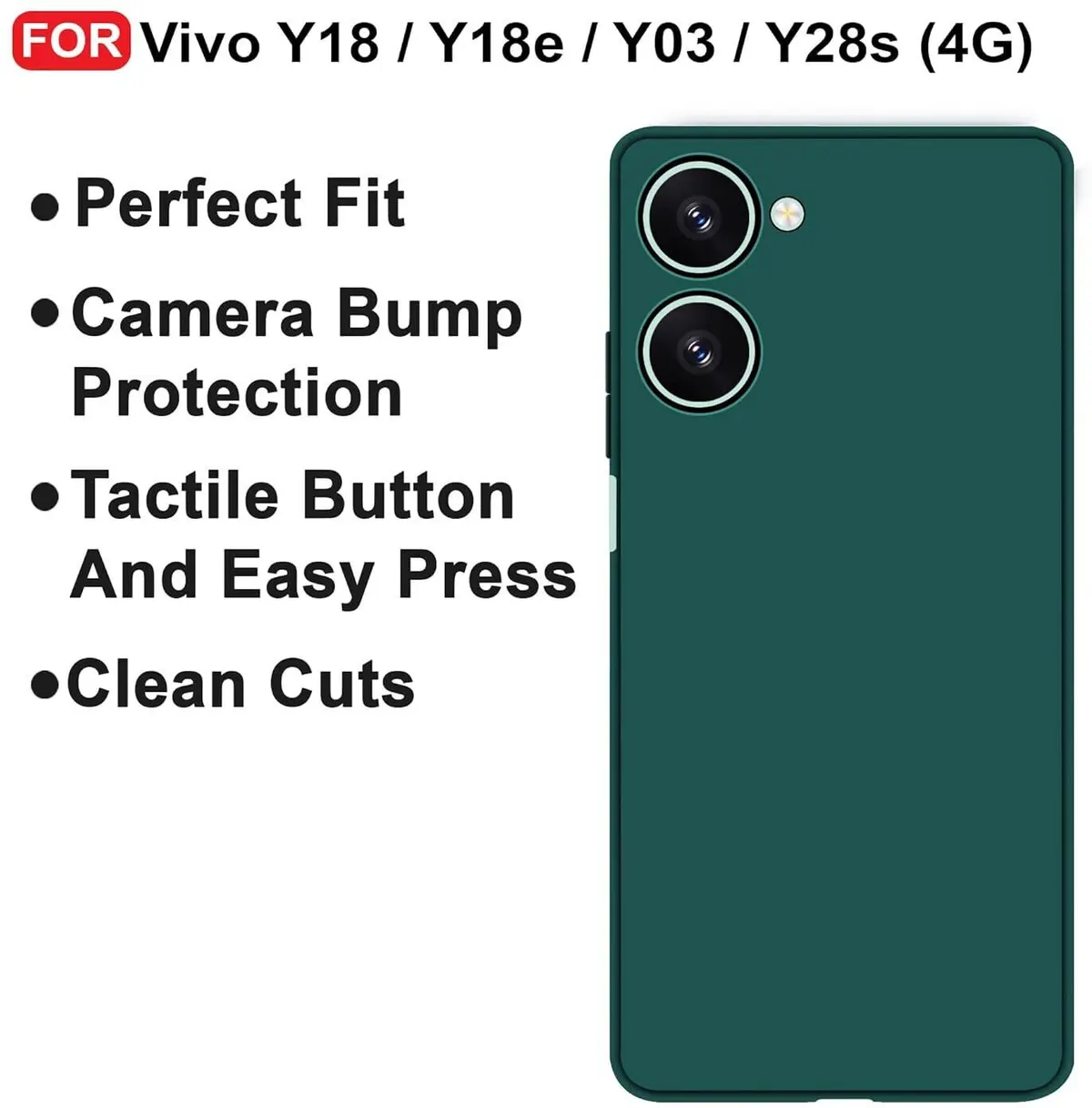 Micvir Back Cover for Vivo Y03 5G (Green, Dual Protection, Silicon, Pack of: 1) — image 4 of 5