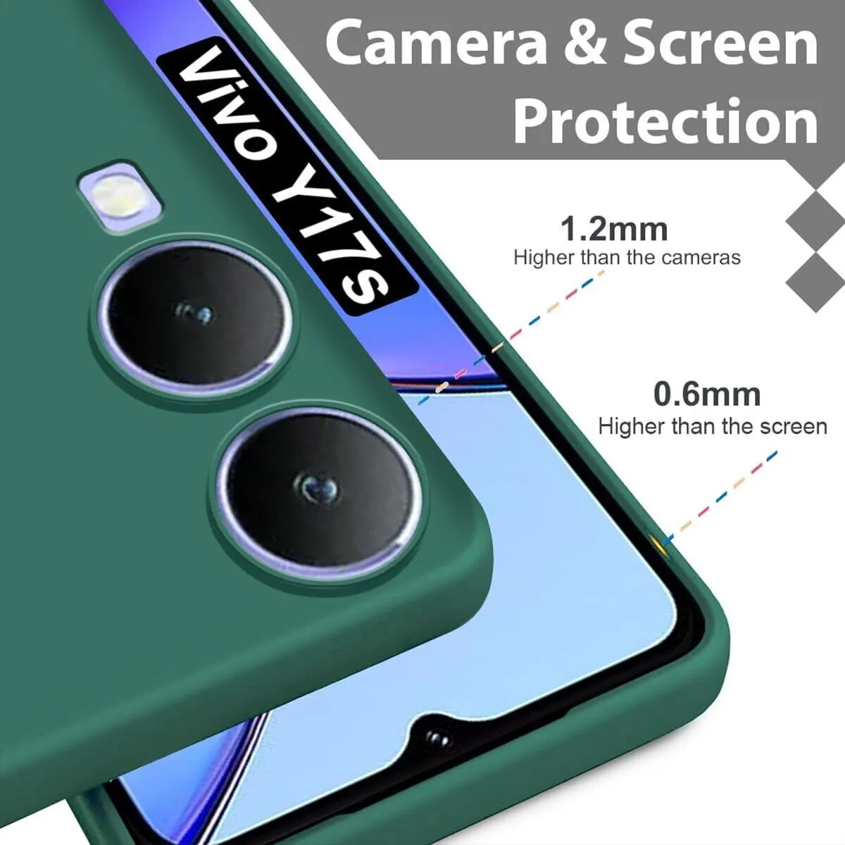 Micvir Back Cover for Vivo Y17s (Green, Dual Protection, Silicon, Pack of: 1) — image 2 of 5